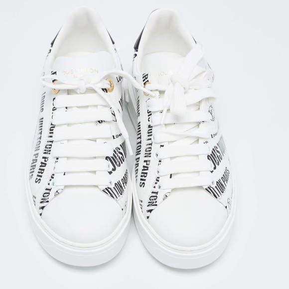 Louis Vuitton White/Black Leather Time Out Trainers Sneakers - Picture 4 of 9
